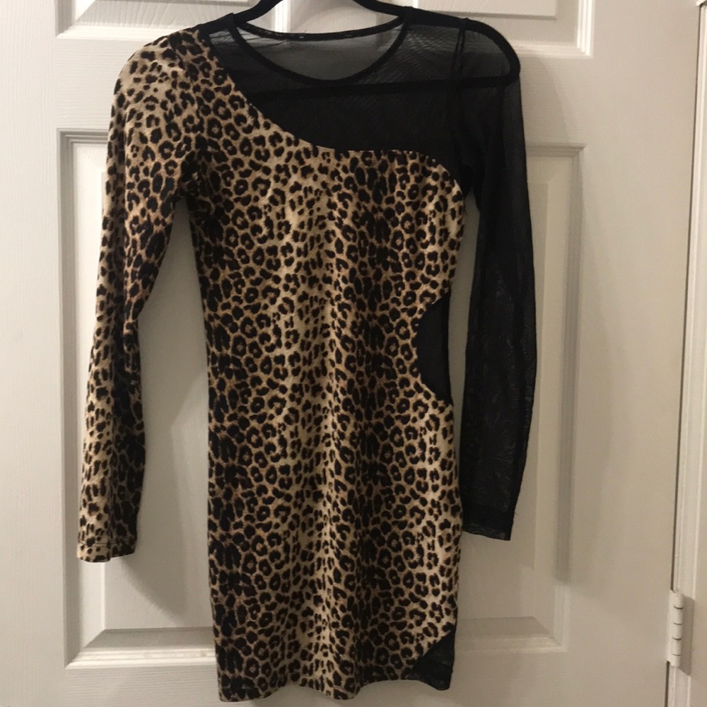 Cheetah dress with see-thru panels